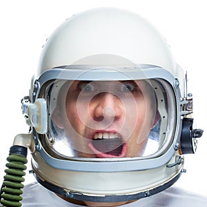 Man wearing vintage space helmet