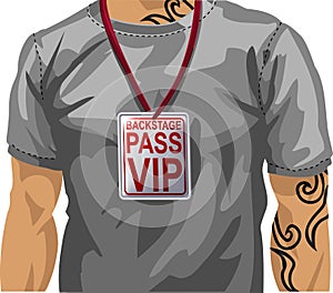 man wearing VIP badge