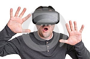 Man wearing virtual reality goggles