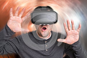 Man wearing virtual reality goggles