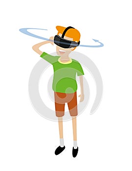 A man wearing a virtual reality headset device