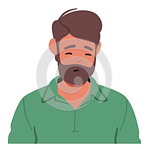 Man Wears Pained Expression, His Downturned Eyes Reflecting Sadness. Unhappiness Clings To Him, Vector Illustration