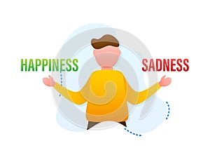 Man Weighing Happiness and Sadness Concept Vector Illustration for Emotional Balance Theme