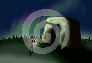 Man in a Weird Eerie dream, Portal, Aurora borealis