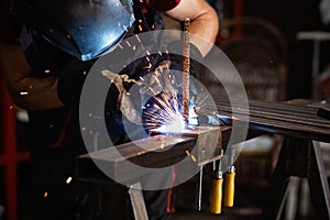 man welder, mig or tig welding, craftsman, erecting technical steel Industrial, steel welder in factory technical