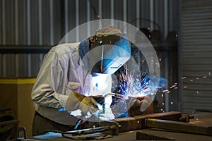 Man or Welder Welding in Shop