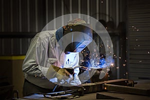 Man or Welder Welding in Shop