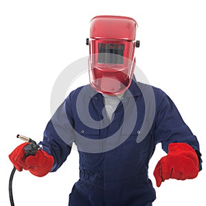 Man with welding mask