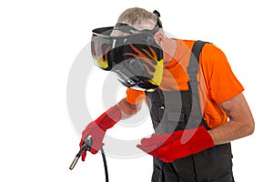 Man with welding mask