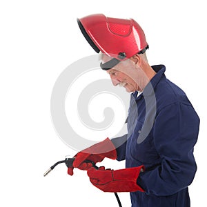 Man with welding mask