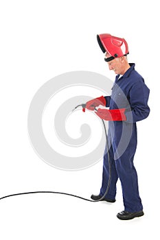 Man with welding mask