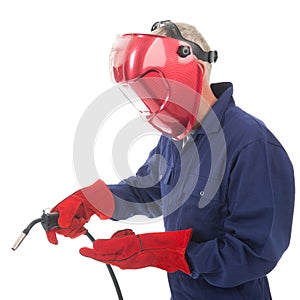 Man with welding mask