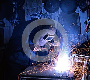 Man welding in a workshop.