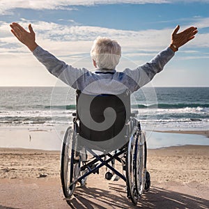 A man in a wheelchair faces a flight of stairs