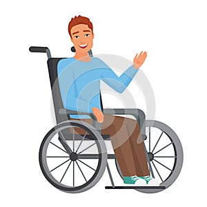 Man in wheelchair with waving hand
