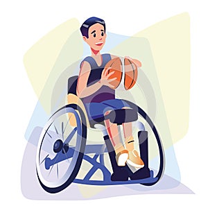 Man on wheelchairs play basketball. Physical activity, rehabilitation for people with physical disabilities or musculoskeletal