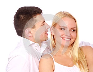 Man whisper a compliment photo