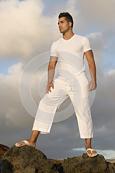 Man with white clothes on the vulcan