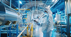 Man in White Coverall Standing in Factory photo