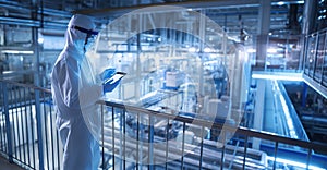 Man in White Coverall Standing in Factory photo