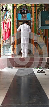 3 August, 2019 at UP, India: Man worshiping  god shankar in temple. Hindu concept.