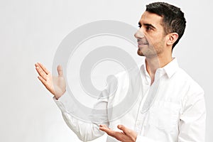 man white shirt posing hand gesture emotions elegant style