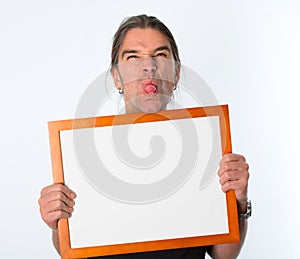 Man with white signboard