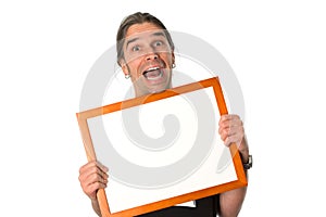 Man with white signboard