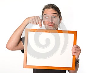 Man with white signboard