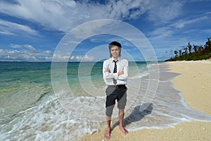 The man who relaxes on the beach.