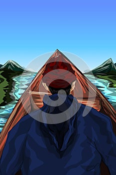 a man who is sailing a river towards the estuary in a wooden boat across nature