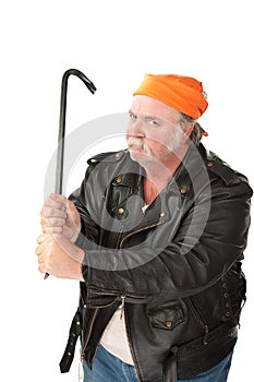 Man wielding a crowbar photo