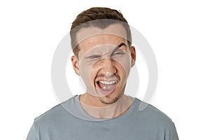 man winking looking at the camera on white background