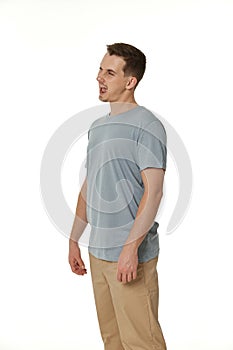 man winking looking at the camera on white background