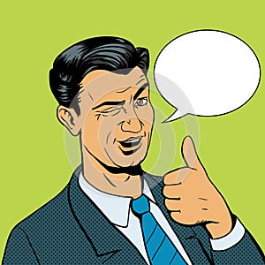 Man winks and shows good hand gesture vector photo