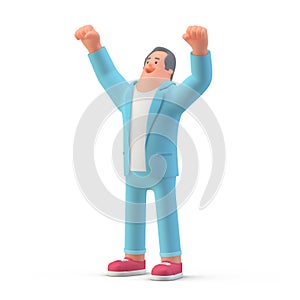 Man winner happy YES did it on white background 3D illustration