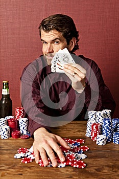 Man winning at poker