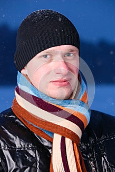 Man at winter evening