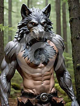 a man in a wolf mask standing in the woods