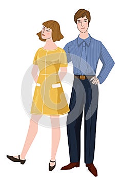 Man and woman of 60s, couple of 1960s years vector