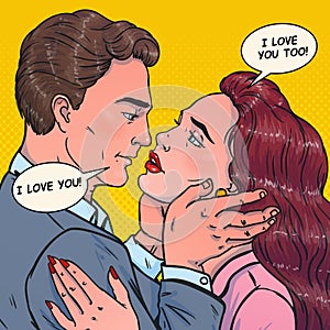 Man and woman admit to love. Pop art illustration.