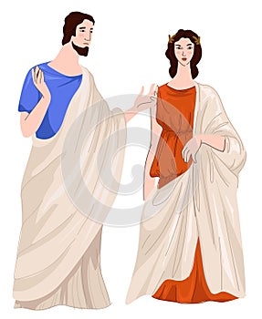 Roman empire, man and woman in clothes vector