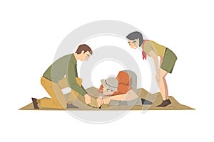 Man and Woman Archaeologist Working on Excavations in Search of Archaeological Remains Vector Illustration