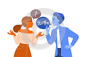 Man and Woman Arguing Having Different Opinion Vector Illustration