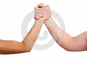 Man and woman arm wrestling photo