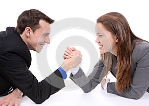 Man and Woman Arm Wrestling