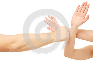 Man and woman arms, fight, defense, hand gesture