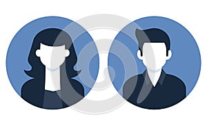 Man and woman avatar icon. Male and female face silhouettes. Serving as avatars or profiles for unknown or anonymous