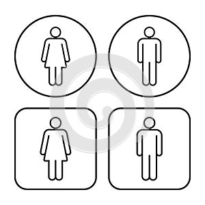 Man and woman avatar icon set. Male and female gender profile symbol. Men and women wc logo. Toilet and bathroom sign.