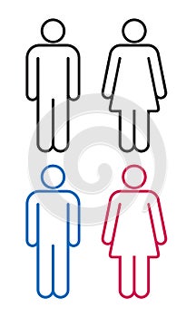 Man and woman avatar icon set. Male and female gender profile symbol. Men and women wc logo. Toilet and bathroom sign.